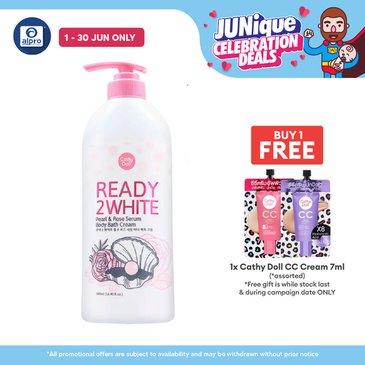 Cathy Doll Ready 2 White Pearl & Rose Serum Body Bath Cream 500mL | Gentle Cleans Off Impurity Cathy Doll