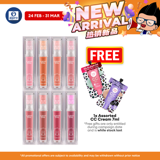 Cathy Doll Moistful Bear Lip Glaze 2.2g (Assorted Colours) | Lightweight & Non-Sticky Formula Cathy Doll