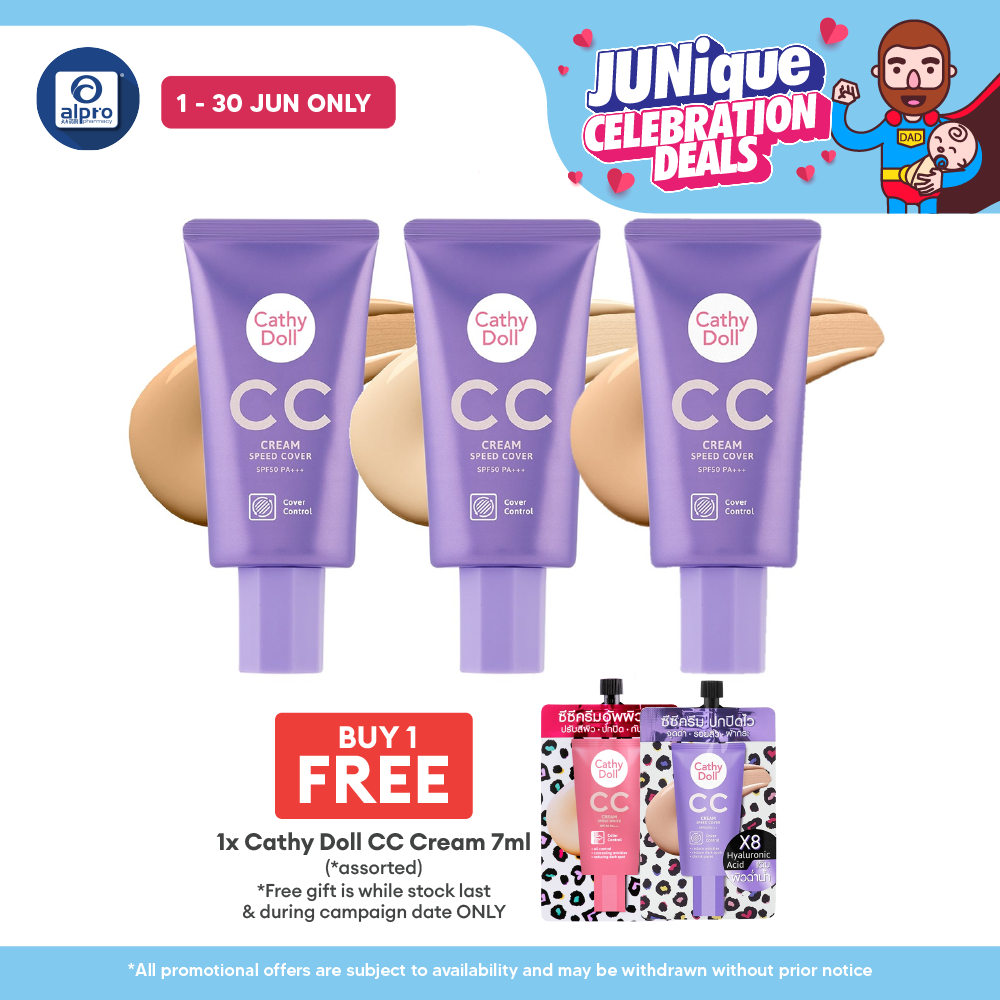 Cathy Doll CC Cream SPF50 PA+++ Speed Cover Control (Assorted) 50mL | Instant Coverage & All-Day Wear Cathy Doll