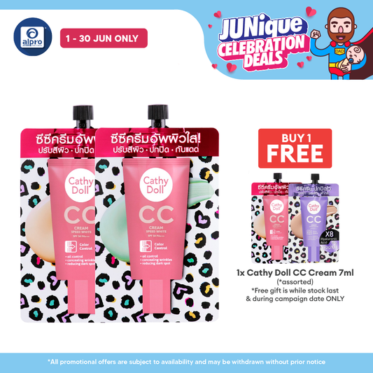 Cathy Doll CC Cream SPF50 PA+++ Speed White Colour Control (Assorted) 7mL | Even Out Skin Complexion Cathy Doll