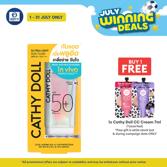 Cathy Doll Ultra Light Sun Fluid SPF50 PA++++ 40mL | No White Case & Long Lasting Cathy Doll
