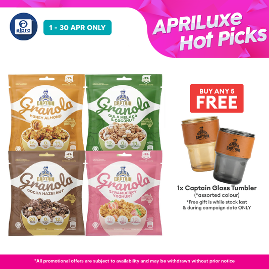 Captain Granola (Honey Almond/ Gula Melaka & Coconut/ Cocoa Hazelnut/ Strawberry Yoghurt) 40g | Made with Australian Oat CAPTAIN