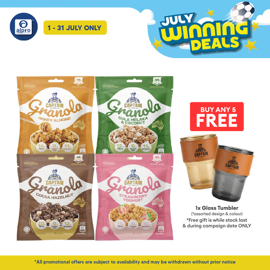 Captain Granola (Honey Almond/ Gula Melaka & Coconut/ Cocoa Hazelnut/ Strawberry Yoghurt) 40g | Made with Australian Oat Captain