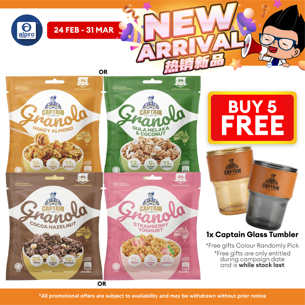 Captain Granola (Honey Almond/ Gula Melaka & Coconut/ Cocoa Hazelnut/ Strawberry Yoghurt) 40g | Made with Australian Oat CAPTAIN
