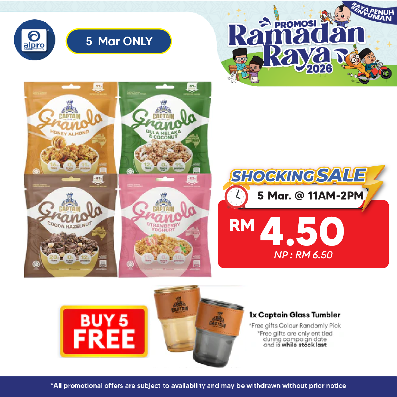 Captain Granola (Honey Almond/ Gula Melaka & Coconut/ Cocoa Hazelnut/ Strawberry Yoghurt) 40g | Made with Australian Oat CAPTAIN