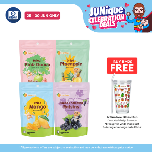 Suntree Dried Fruits (Mango/ Pink Guava/ Thompson Raisins/ Pineapple) 100g | Perfect Treat on Any Occasion Sunsweet