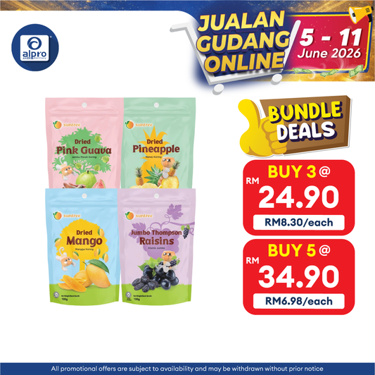 Suntree Dried Fruits (Mango/ Pink Guava/ Thompson Raisins/ Pineapple) 100g | Perfect Treat on Any Occasion Sunsweet