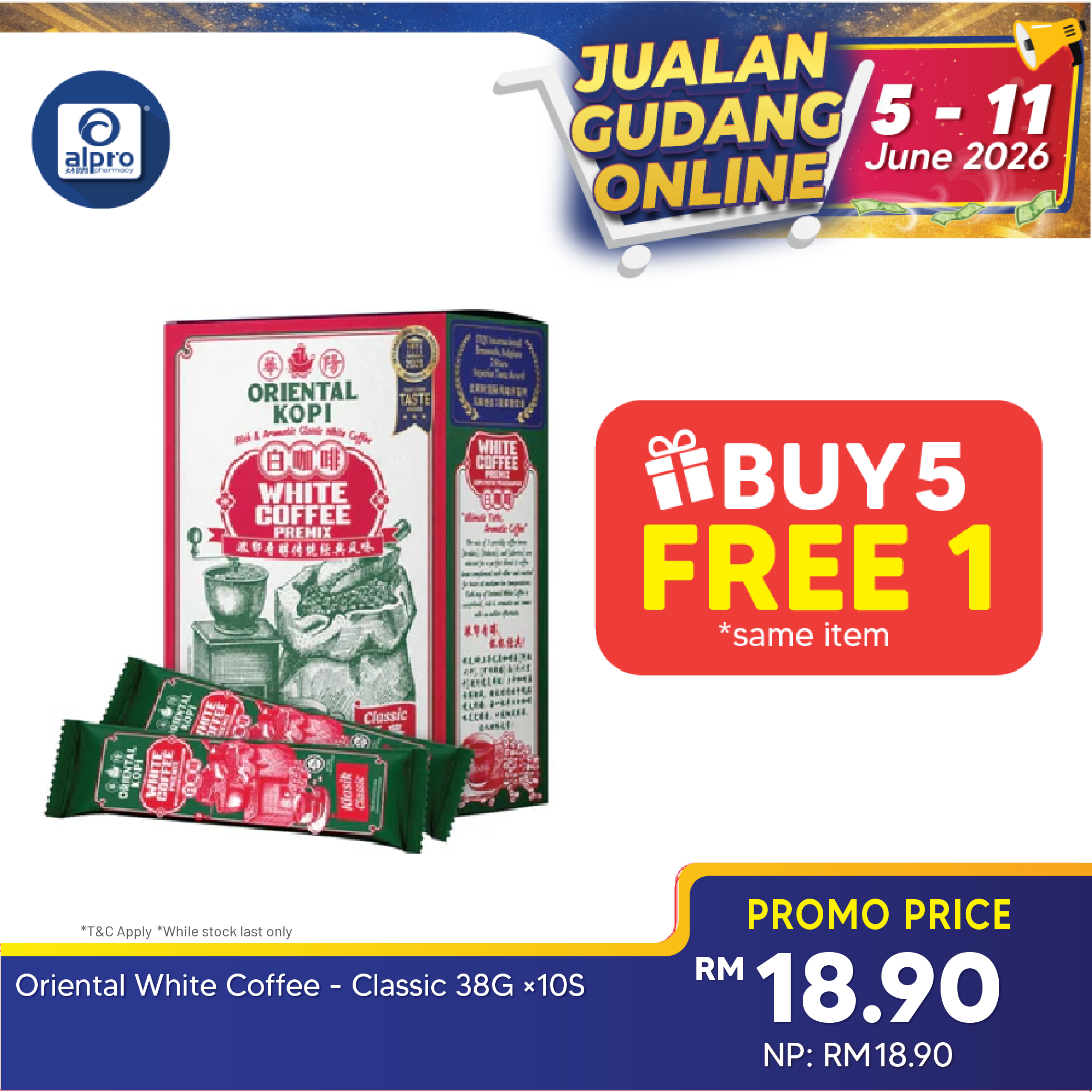 Oriental Kopi White Coffee Classic 38g ×10s | Rich & Aromatic Flavour & Comes With an Endless Aftertaste Oriental Coffee