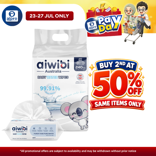 Aiwibi Baby 99.91% Pure Water Wipes (80s ×3pack) | Soothes Skin & Lessen Irritation aiwibi