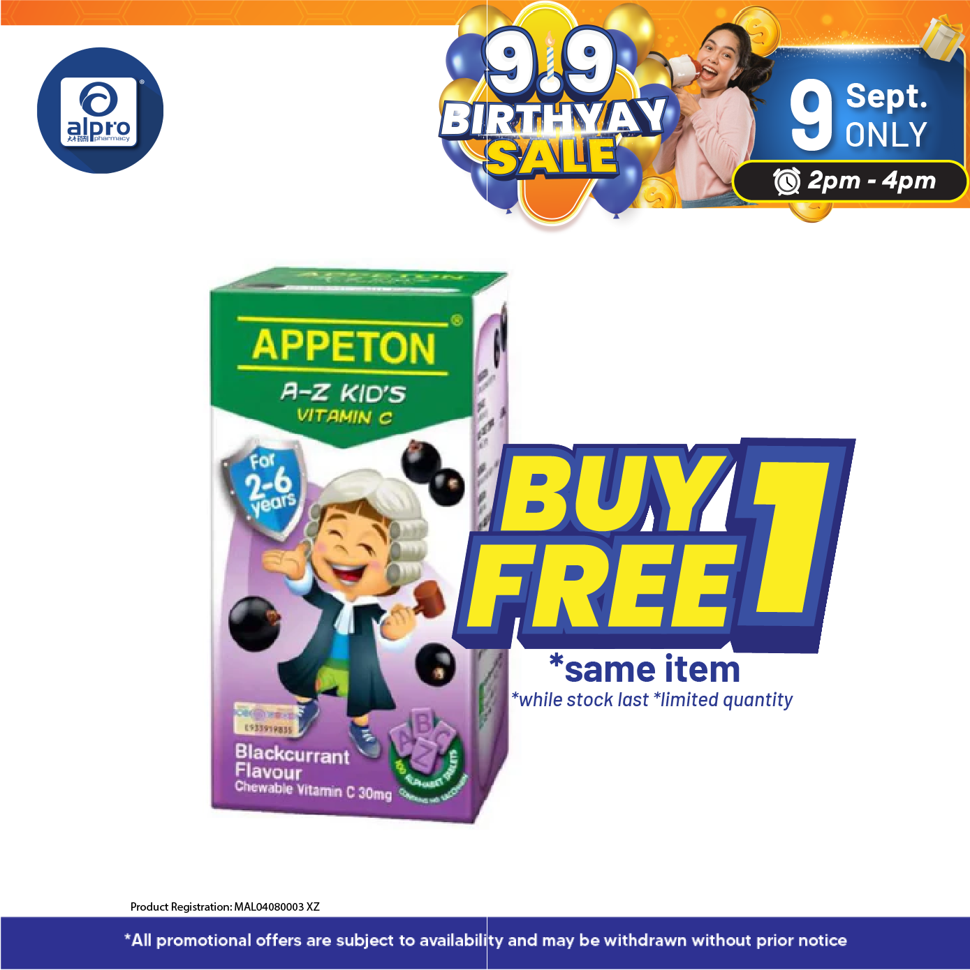 Appeton A-Z Kids Vitamin C Blackcurrant 100s | For Children Age 2-6 Years Old Alpro Pharmacy