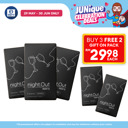 night.Out Chewable Tablet (Mixed Berries) 4s ×5box | Helps Alleviate Hangover night.Out