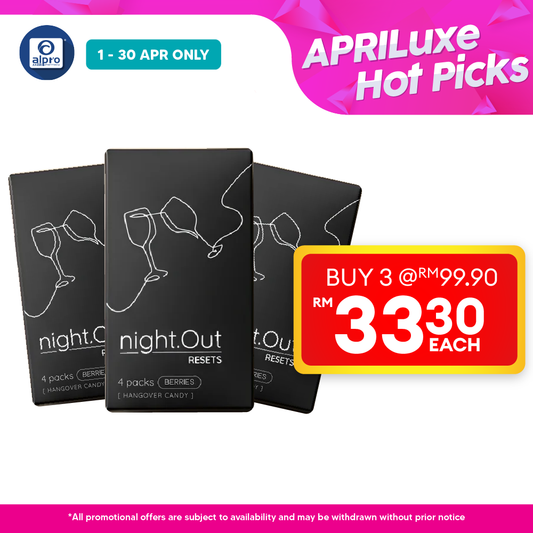 night.Out Chewable Tablet (Mixed Berries) 4s ×3box | Helps Alleviate Hangover night.Out