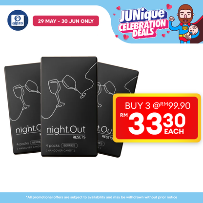 night.Out Chewable Tablet (Mixed Berries) 4s ×3box | Helps Alleviate Hangover night.Out