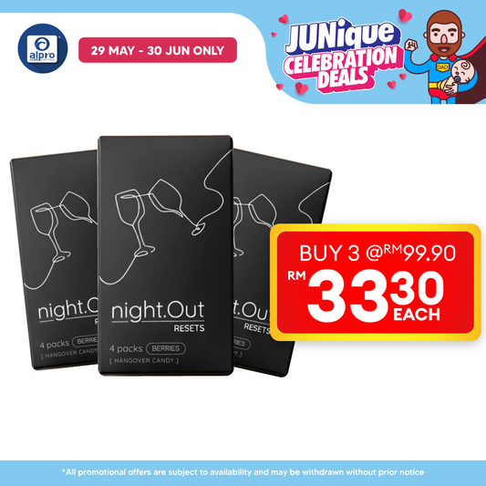 night.Out Chewable Tablet (Mixed Berries) 4s ×3box | Helps Alleviate Hangover night.Out