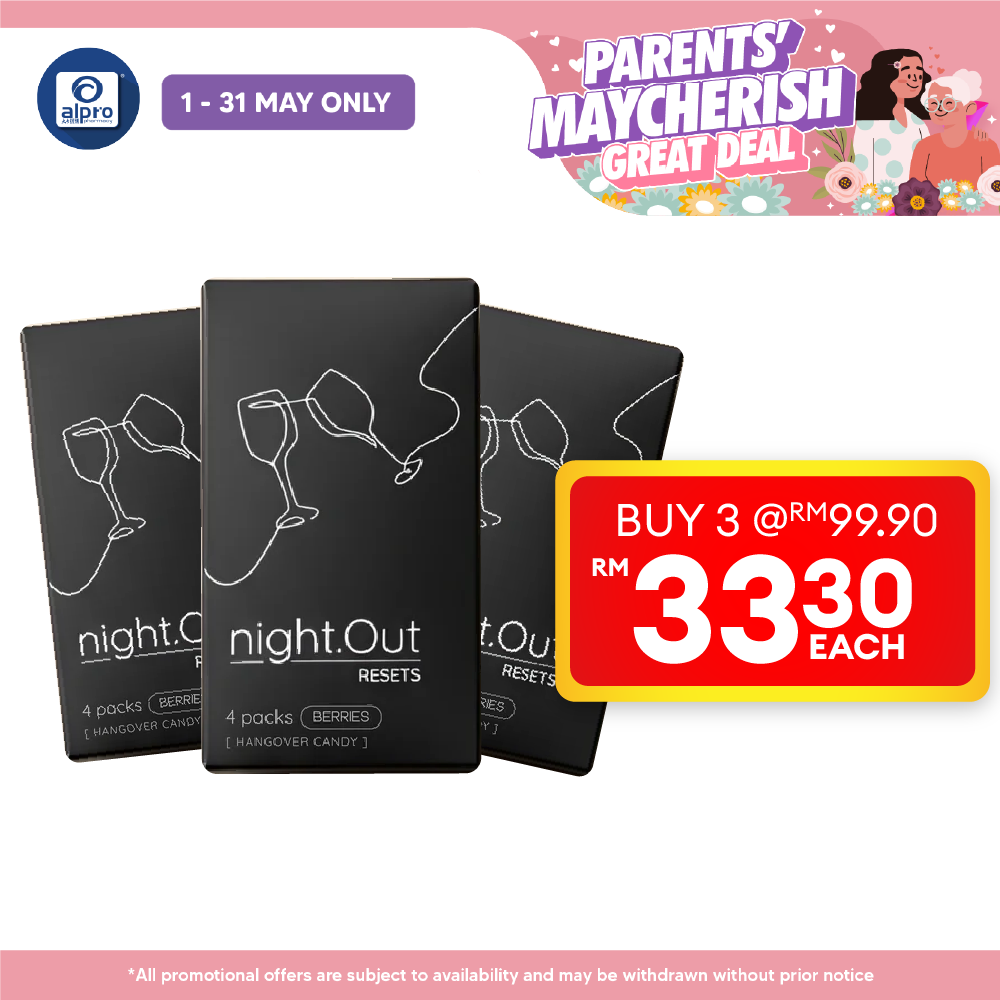 night.Out Chewable Tablet (Mixed Berries) 4s ×3box | Helps Alleviate Hangover night.Out