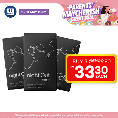 night.Out Chewable Tablet (Mixed Berries) 4s ×3box | Helps Alleviate Hangover night.Out