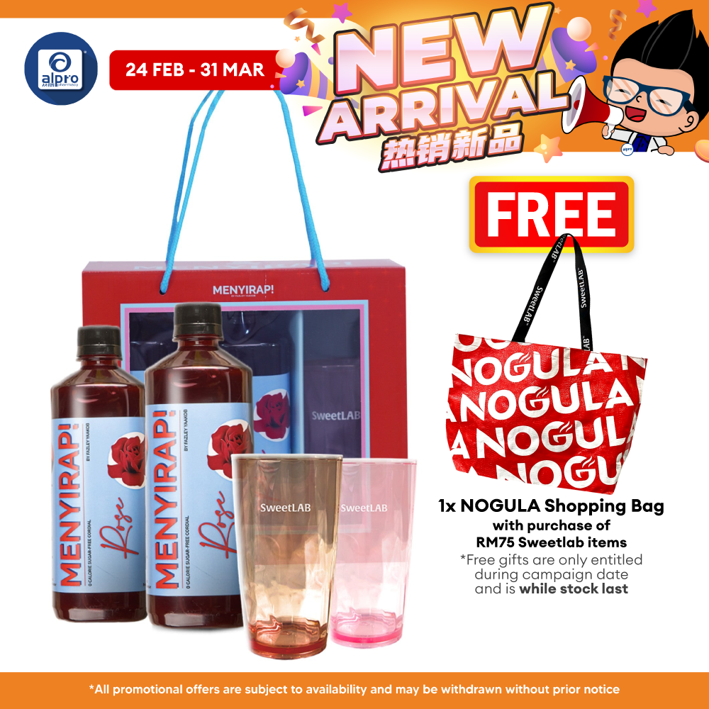 SweetLab Menyirap Rose Kordial Gift Box | Includes 500mL ×2s + 1 Pink/Chocolate Glass SweetLAB