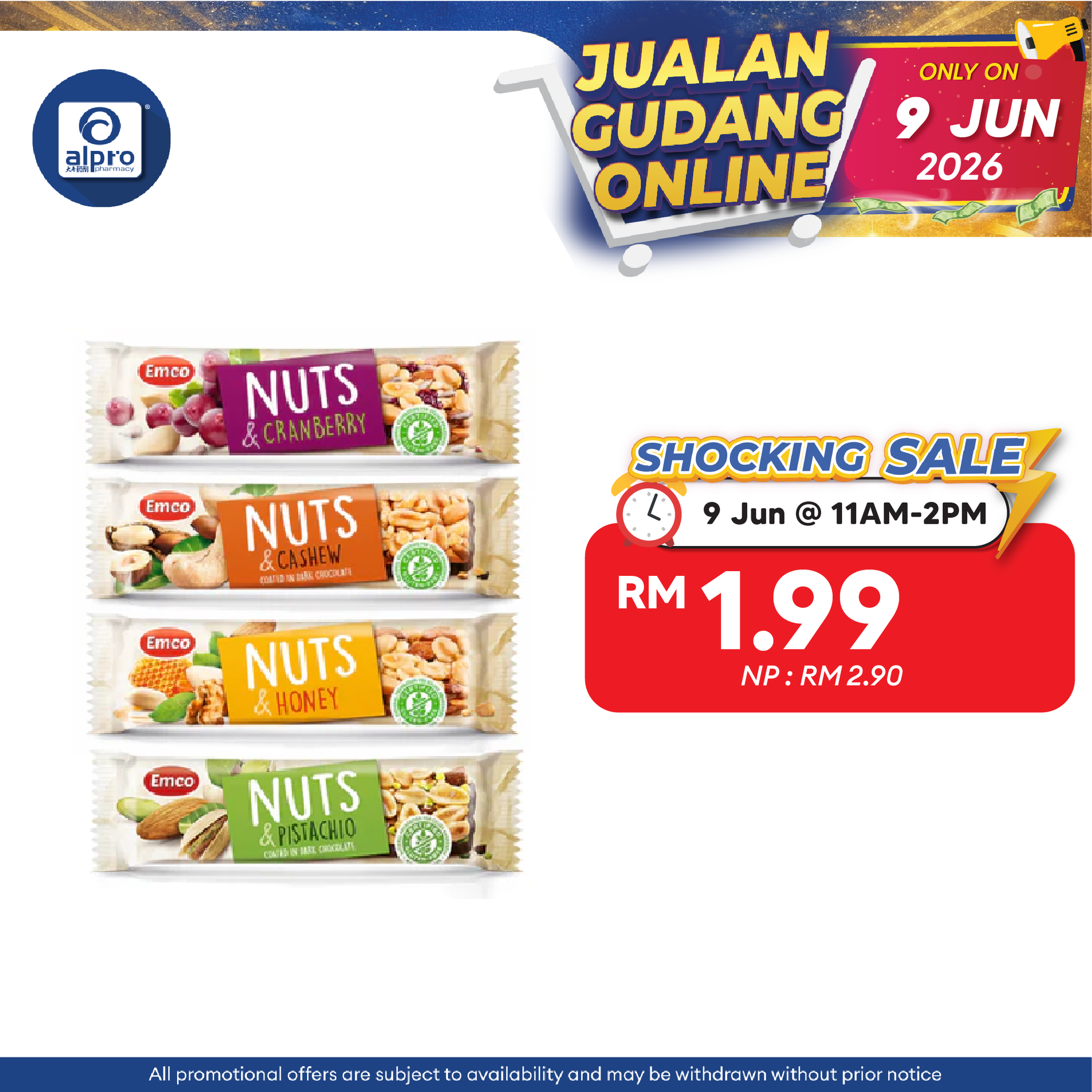 Emco Nut Bar (Cranberry/ Cashew/ Honey/ Pistachio) 35g | Perfect Delicious Snack