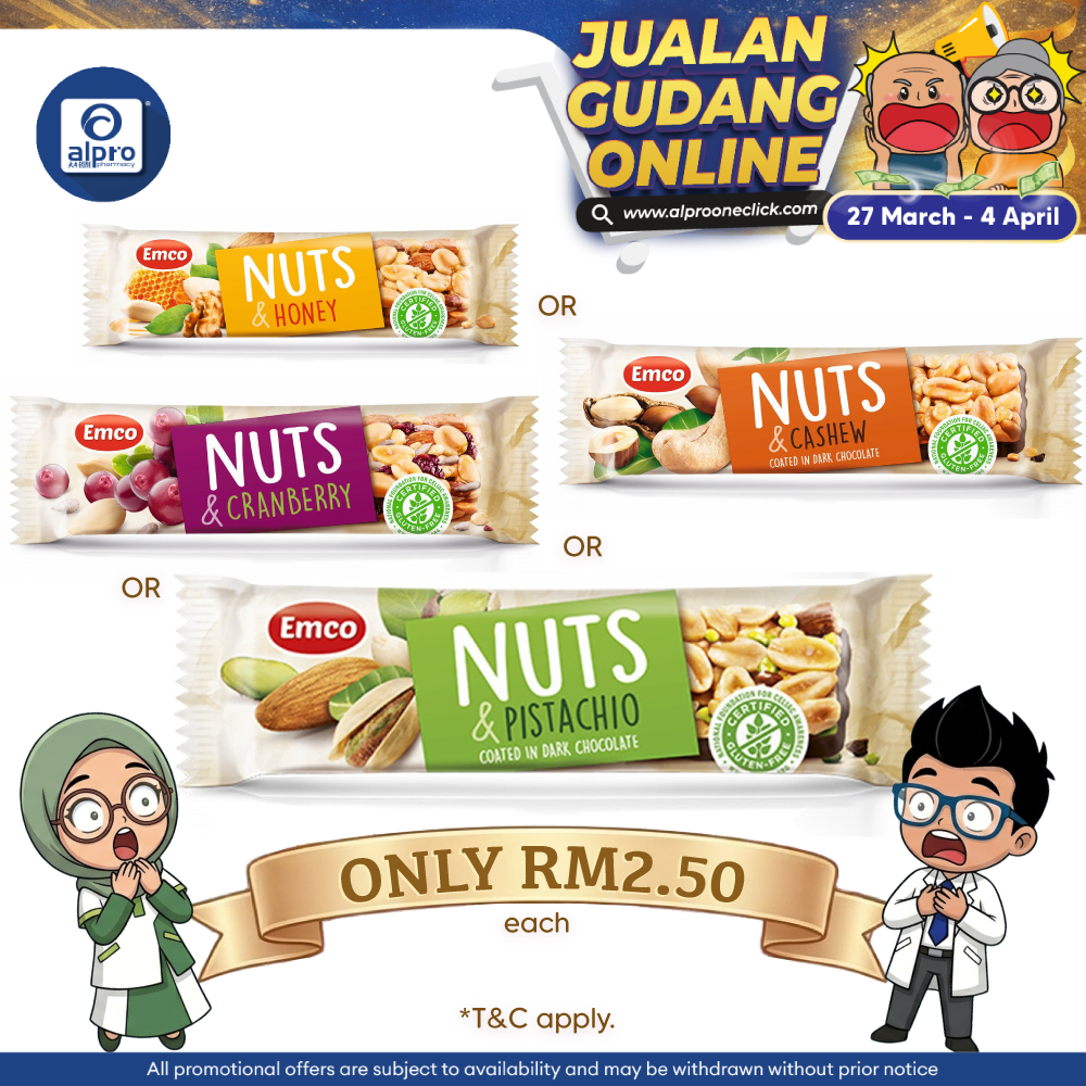 Emco Nut Bar (Cranberry/ Cashew/ Honey/ Pistachio) 35g | Perfect Delicious Snack EMCO