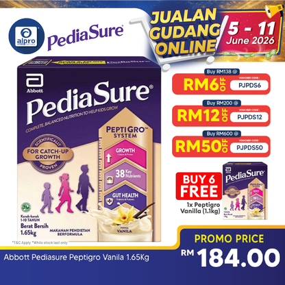 Abbott PediaSure PeptiGro Vanilla 1.65kg | Complete Nutrition for Growing Children Pediasure