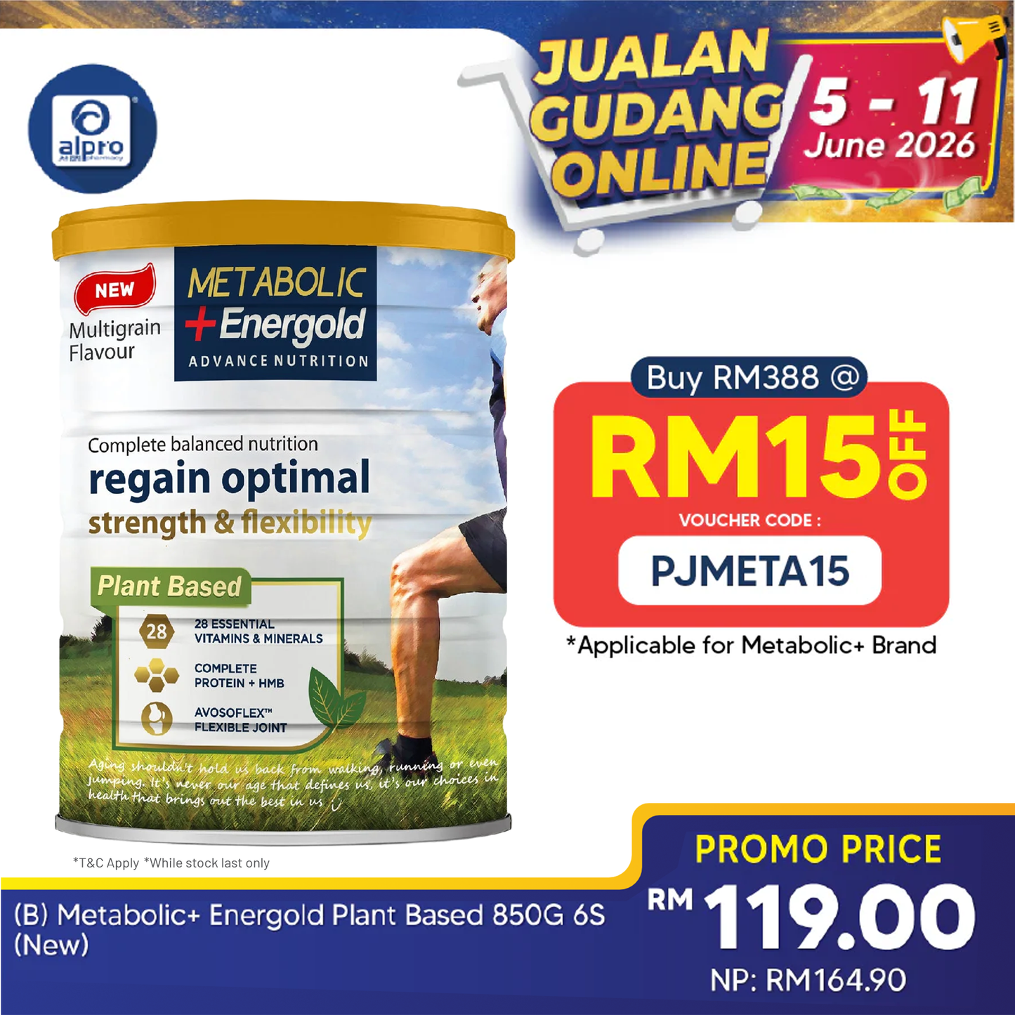 Metabolic + Energold Plant Based 850g | For Muscle Strength & Joint Flexibility Shallop