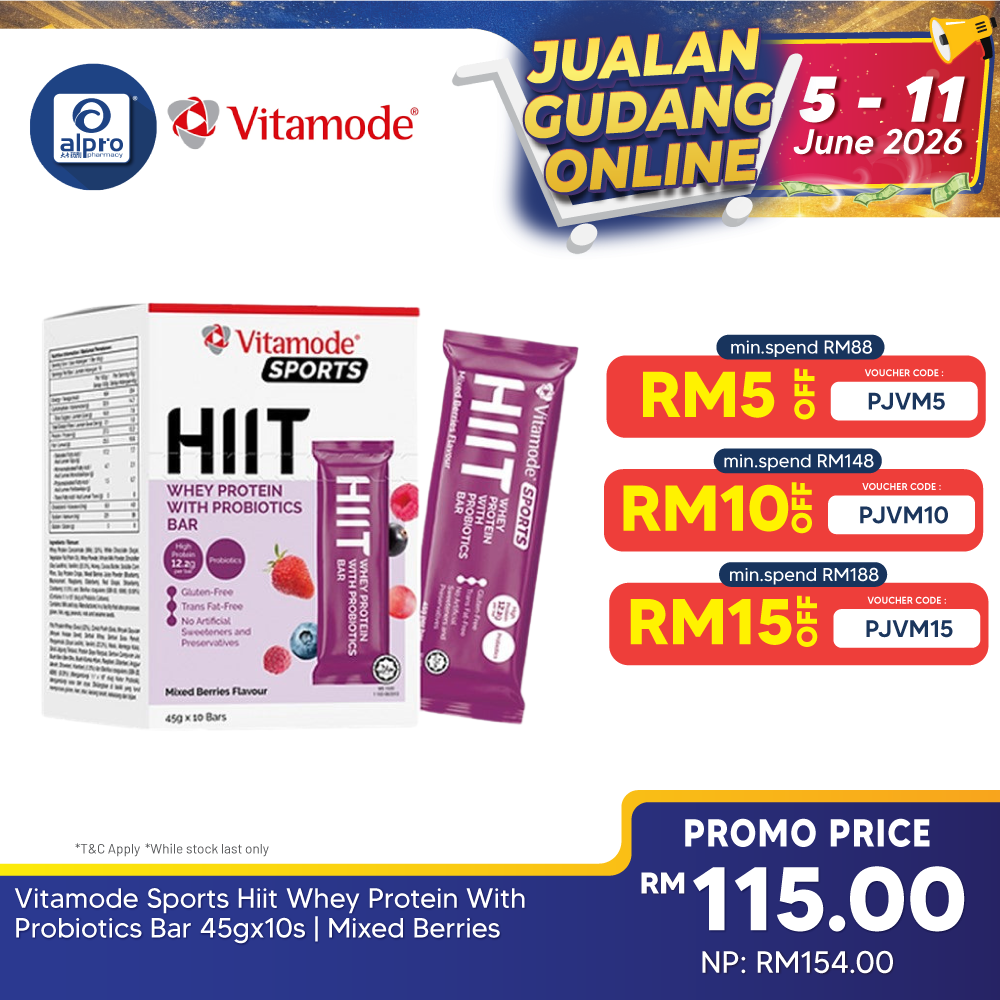Vitamode Sports Hiit Whey Protein With Probiotics Bar 45gx10s | Mixed Berries Vitamode