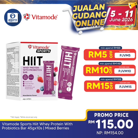 Vitamode Sports Hiit Whey Protein With Probiotics Bar 45gx10s | Mixed Berries Vitamode