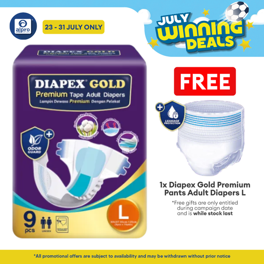 Diapex Gold Premium Tape Adult Diapers L 9s | Cotton-like softness Diapex