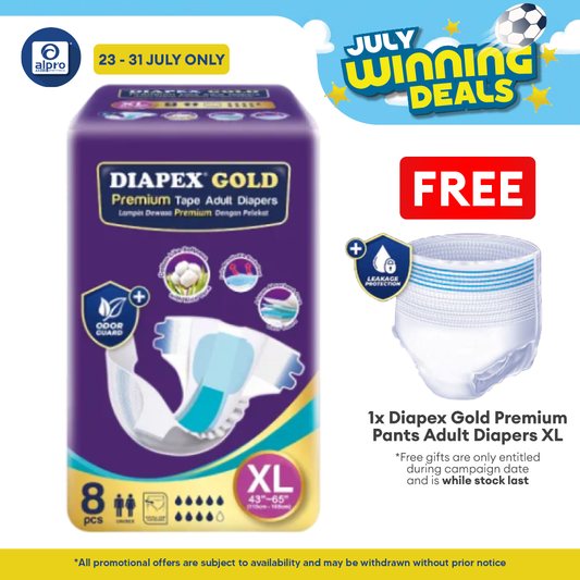 Diapex Gold Premium Tape Adult Diapers XL 8s | Cotton-like softness Diapex