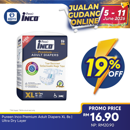 Pureen Inco Premium Adult Diapers XL 8s | Ultra Dry Layer Pureen