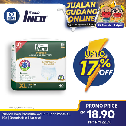 Pureen Inco Premium Adult Super Pants XL 10s | Breathable Material Pureen