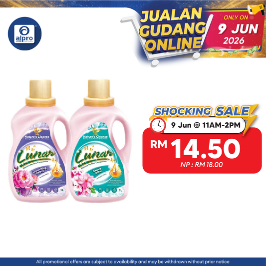 Lunar 2X Concentrated Baking Soda Liquid Laundry Detergent (Enchanting Peony/ Sakura Glow) 1L | Removes Stubborn Stains Lunar