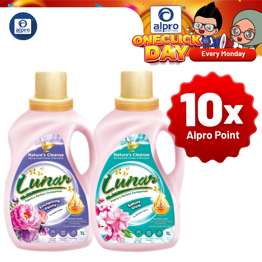 Lunar 2X Concentrated Baking Soda Liquid Laundry Detergent (Enchanting Peony/ Sakura Glow) 1L | Removes Stubborn Stains Lunar