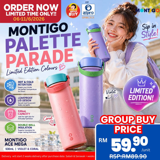 [Group Buy Delivery Start: 14/07/2026] Montigo Palette Parade Ace Mega (Violet/ Coral) Parade 530mL Group Buy