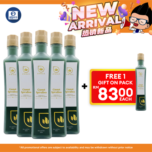 D'Well Gamat Spirulina 500mL ×5 Bottles (+1 FOC) | Boosts Overall Heath & Well Being D Well