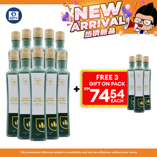 D'Well Gamat Spirulina 500mL ×10 Bottles (+3 FOC) | Boosts Overall Heath & Well Being D Well
