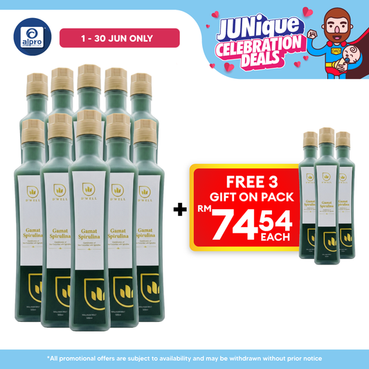 D'Well Gamat Spirulina 500mL ×10 Bottles (+3 FOC) | Boosts Overall Heath & Well Being D Well