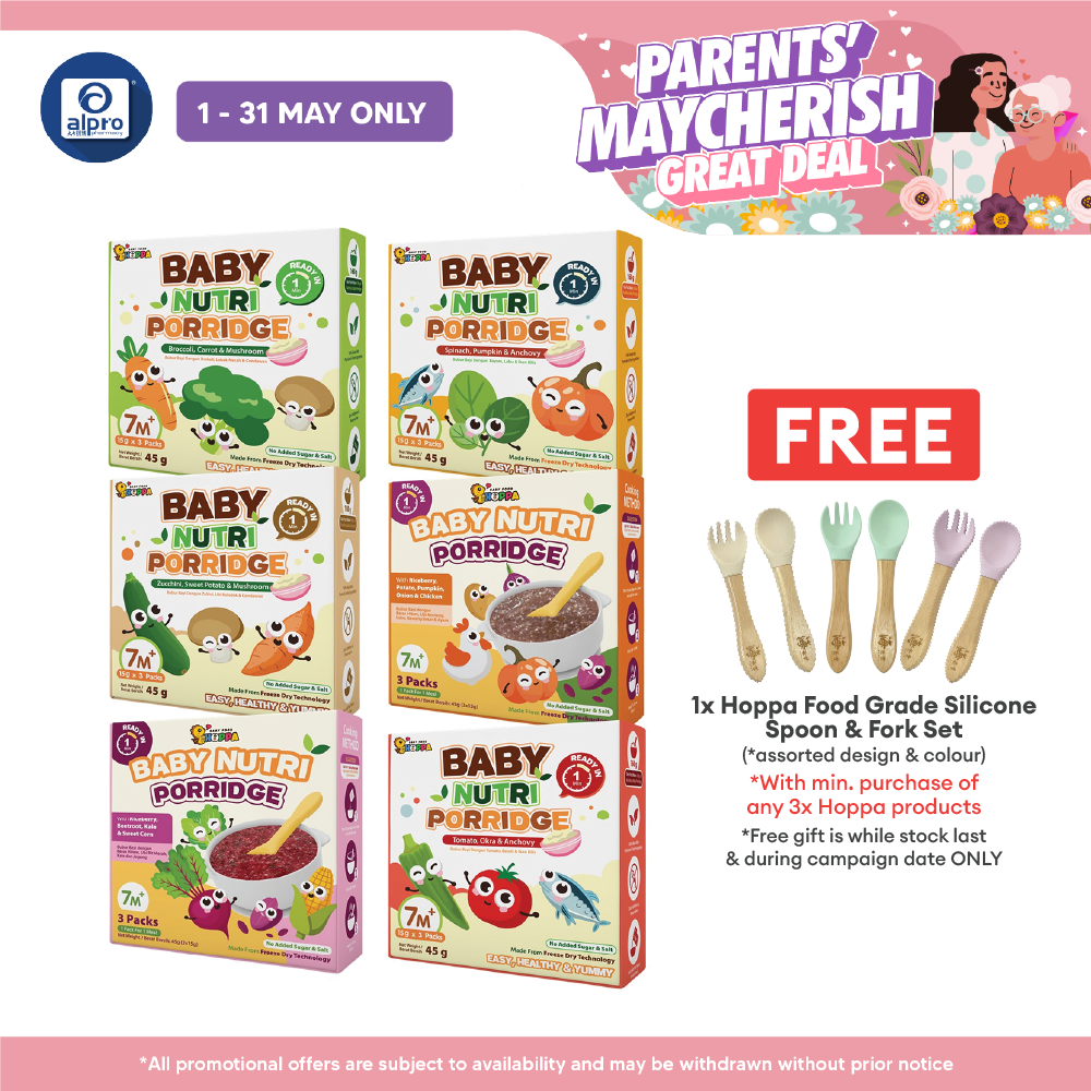 Hoppa Baby Nutri Porridge 45g (15g ×3s) | Freeze-Dried Ready Baby Meal (7 Months+) Hoppa