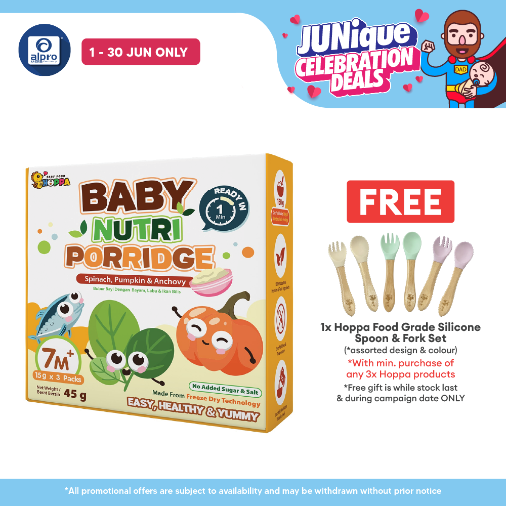 Hoppa Baby Nutri Porridge 45g (15g ×3s) | Freeze-Dried Ready Baby Meal (7 Months+) Hoppa