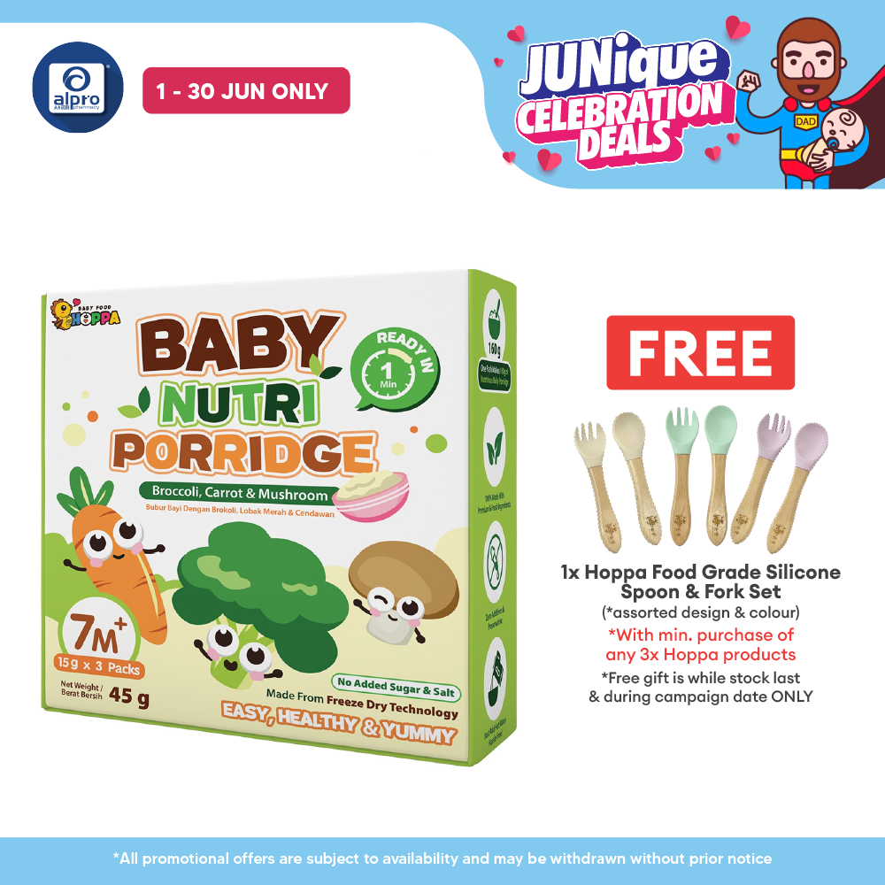 Hoppa Baby Nutri Porridge 45g (15g ×3s) | Freeze-Dried Ready Baby Meal (7 Months+) Hoppa