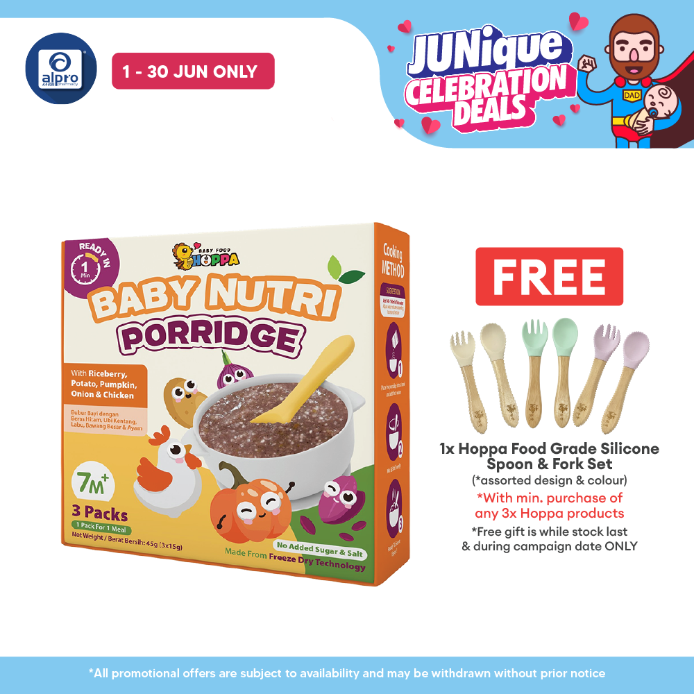 Hoppa Baby Nutri Porridge 45g (15g ×3s) | Freeze-Dried Ready Baby Meal (7 Months+) Hoppa