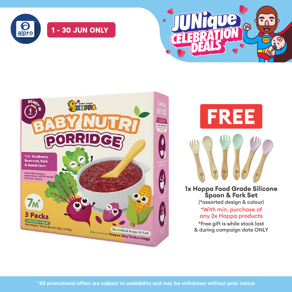 Hoppa Baby Nutri Porridge 45g (15g ×3s) | Freeze-Dried Ready Baby Meal (7 Months+) Hoppa