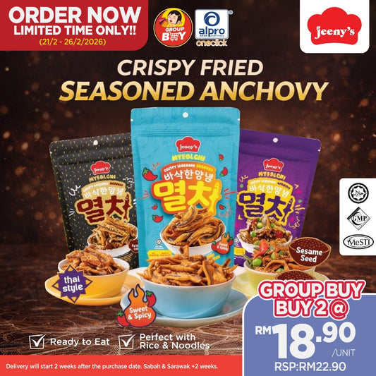 [Group Buy Delivery Starts: 24/3/2026] Jeeny's Crispy Seasoned Anchovies 70g (Sweet & Spicy/Thai Style/Sesame Seed) Group Buy