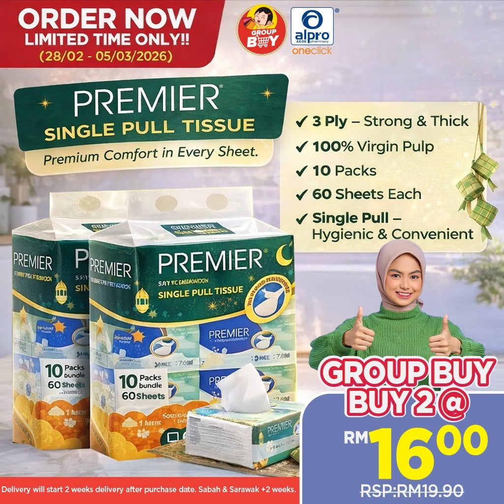 (Group Buy Delivery Starts: 31/3/2026) Premier Hari Raya 3Ply 60Sh X 10Pk Group Buy