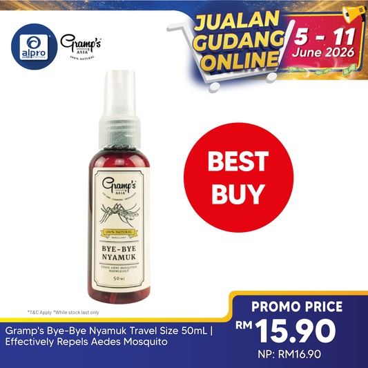 Gramp's Bye-Bye Nyamuk Travel Size 50mL | Effectively Repels Aedes Mosquito Gramp's