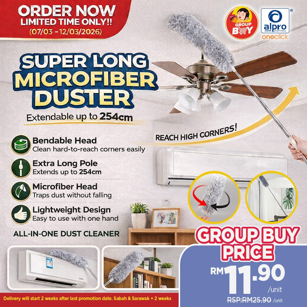 [Group Buy Delivery Starts: 7/4/2026] Microfiber Cleaning Duster With Bendable Head | Super Long Group Buy