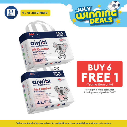 Aiwibi Baby Tape Diapers Air Comfort (M 42s / L 36s) | Silky-Soft Texture & Fast Absorption aiwibi