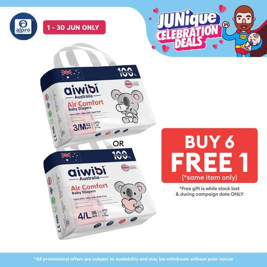 Aiwibi Baby Tape Diapers Air Comfort (M 42s / L 36s) | Silky-Soft Texture & Fast Absorption aiwibi