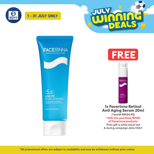Facerinna Low pH B5 Gel Cleanser 120mL | Gentle Cleansing & 24-Hr Hydration Facerinna