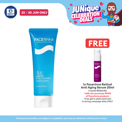 Facerinna Low pH B5 Gel Cleanser 120mL | Gentle Cleansing & 24-Hr Hydration Facerinna